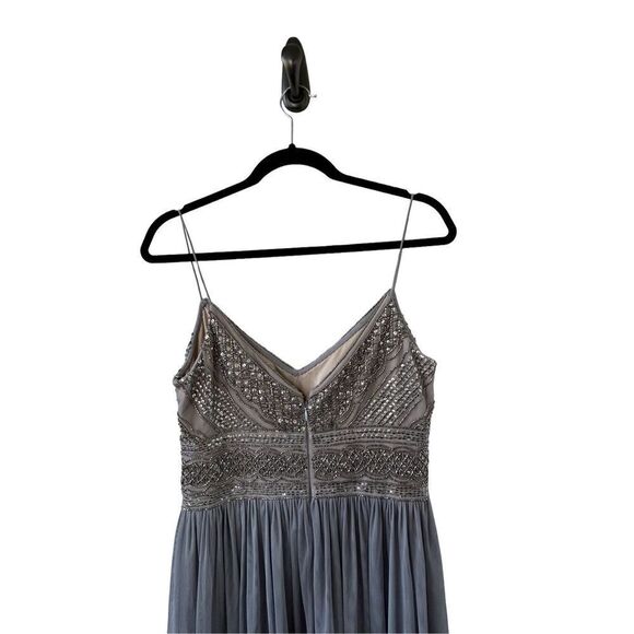 Adrianna Papell Empire Waist Dress Gown Sequined Beaded Spaghetti Strap Women's - Picture 4 of 9